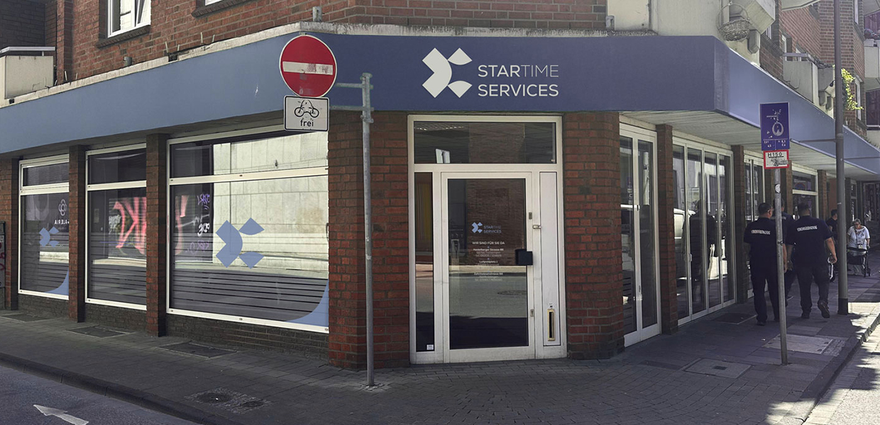 Außenansicht des Startime Services Büros in Duisburg, Symbol für Zeitarbeit und Personallösungen in Industrie und Logistik